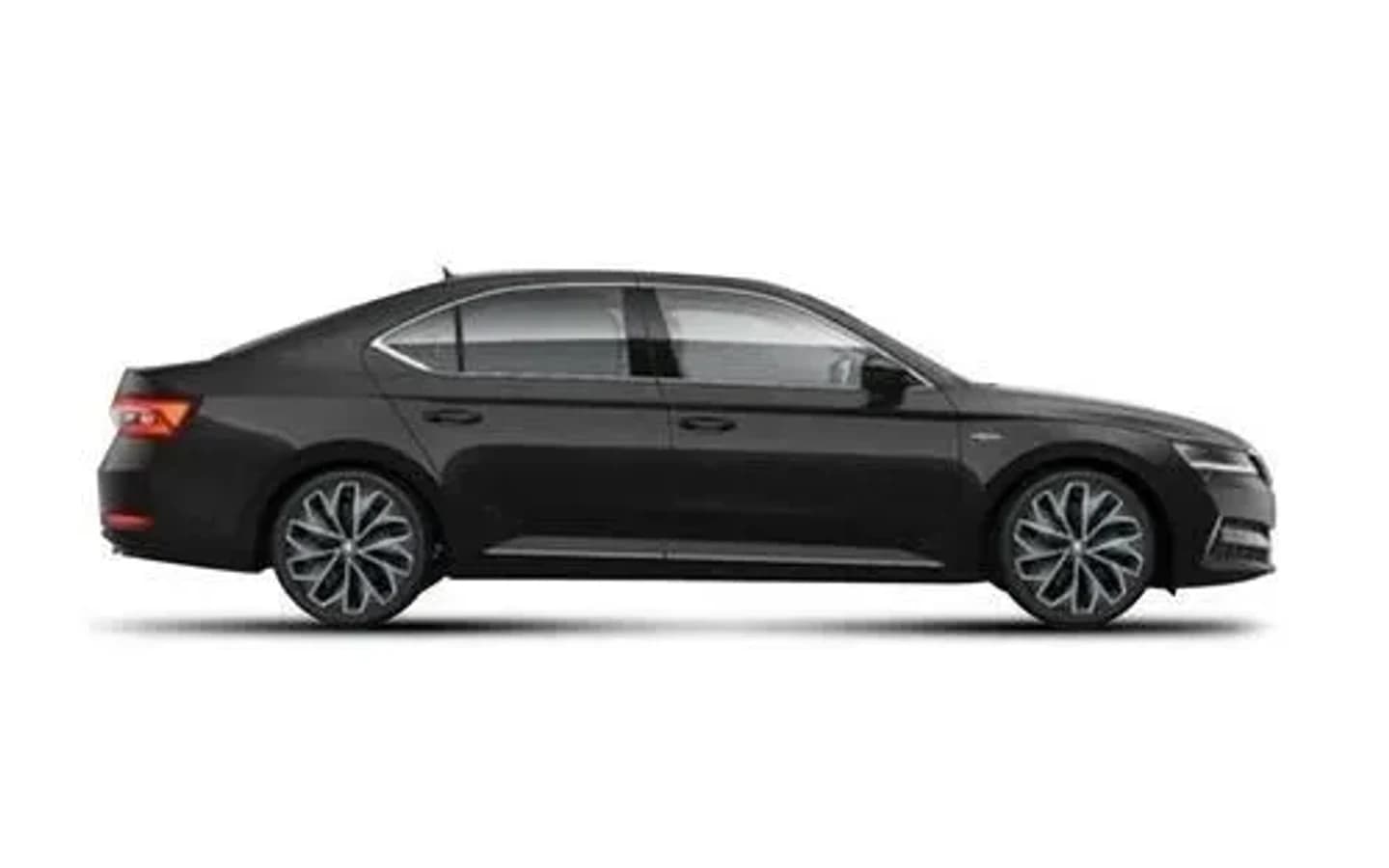 A black Skoda Superb on a white background, used for transfers from Antalya Airport.