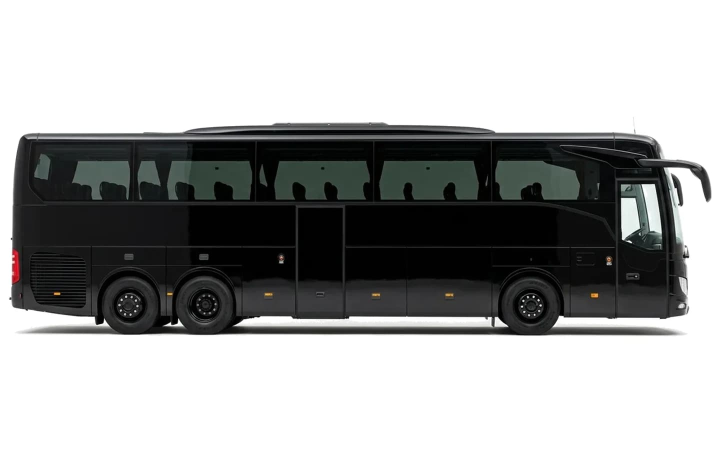 Side view of a black Mercedes-Benz Tourismo on a white background for Antalya Airport transfers.